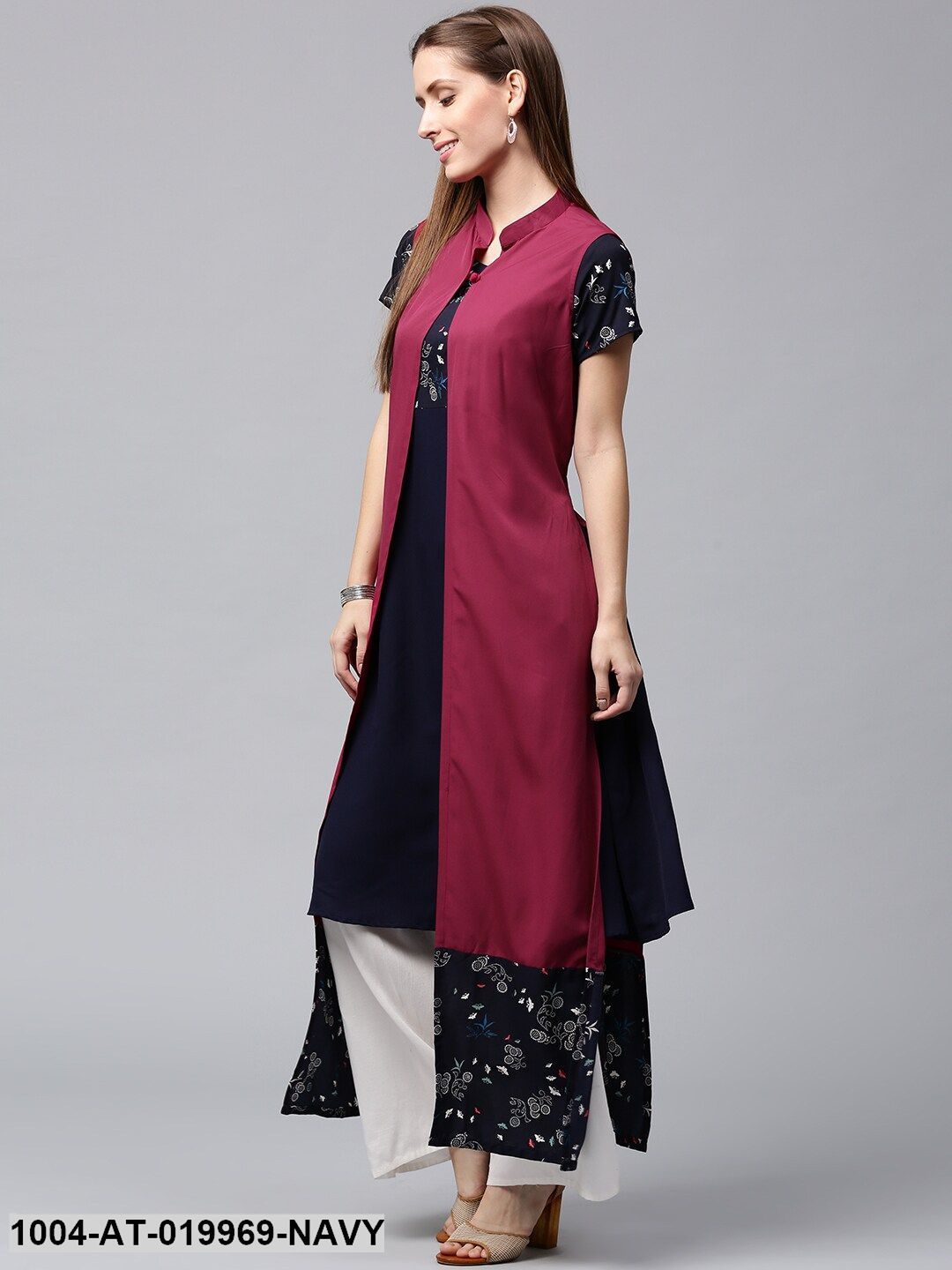 An Overlay Long Jacket with Attractive Collar Embroidery and Kurti | Long  jackets, Kurti, Fashion